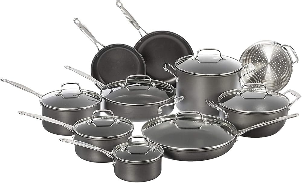 Cuisinart 17-Piece Pots and Pans Set, Non Stick Hard Anodized Cookware Set, Compatible with Electric, Gas Cooktops, Dishwasher Safe, Oven Safe Pot Set, Cool Grip Handles, Aluminum Core for Even Heat - Product Image
