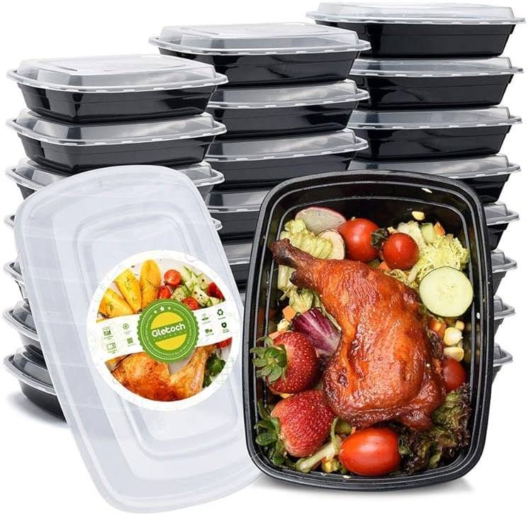 Glotoch Meal Prep Containers 32oz 50 Pack(100 Piece) with Lids, Plastic Food Storage Containers Reusable, Bento Boxes for Portion Control,Takeout, Lunch, Salad, Microwave/Freezer/Dishwasher safe - Product Image