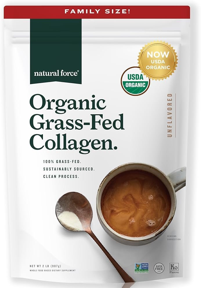 Natural Force Organic Clean Collagen Peptides Powder - USDA Certified Organic & Non-GMO, Keto & Paleo Certified - Hydrolyzed Type I & III Protein Powder with Essential Amino Acids – Unflavored, 32oz - Product Image