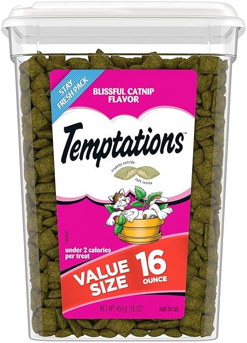 Temptations Cat Treats, Classic Crunchy and Soft Cat Treats, Blissful Catnip Flavor, Catnip Treats, 16 oz. Tub - Product Image
