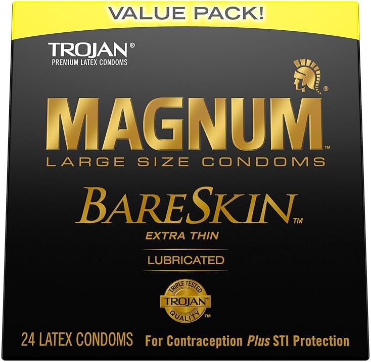 TROJAN Magnum BareSkin Premium Large Condoms, Comfortable, Smooth Lubricated Condoms for Men, 24 Count Value Pack - Product Image