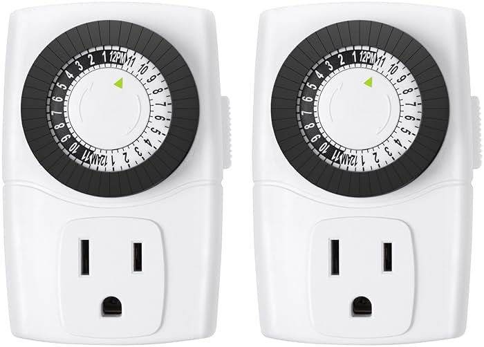 BN-LINK BND-60/U47 Indoor Mini 24-Hour Mechanical Outlet Timer, 3-Prong, 2-Pack - Product Image
