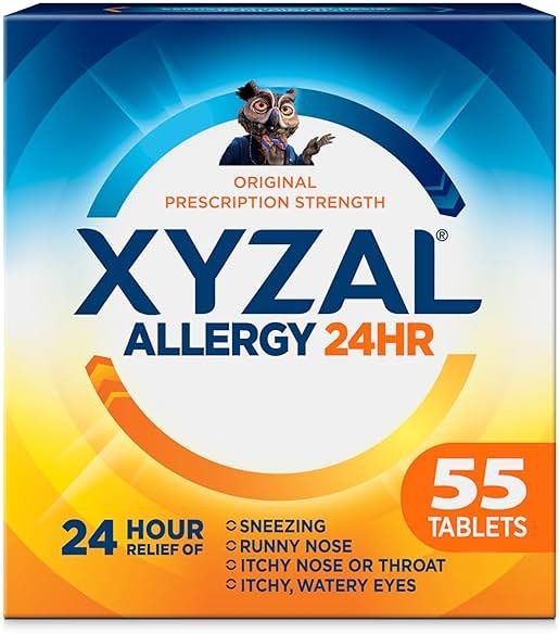 Xyzal 24 Hour Allergy Relief Medicine, Original Prescription Strength Antihistamine, Levocetirizine Dihydrochloride Tablets 5 mg, 55 Count - Product Image