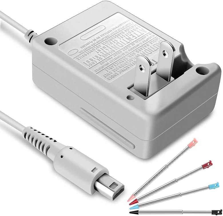 3DS Charger Kit Compatible with Nintendo 3DS/ New 3DS XL/DSi/DSi XL/2DS/ 2DS XL 100-240V Wall Plug Adapter with 4 Metal Retractable Stylus Pen for 3DS/3DS XL/3DS LL - Product Image