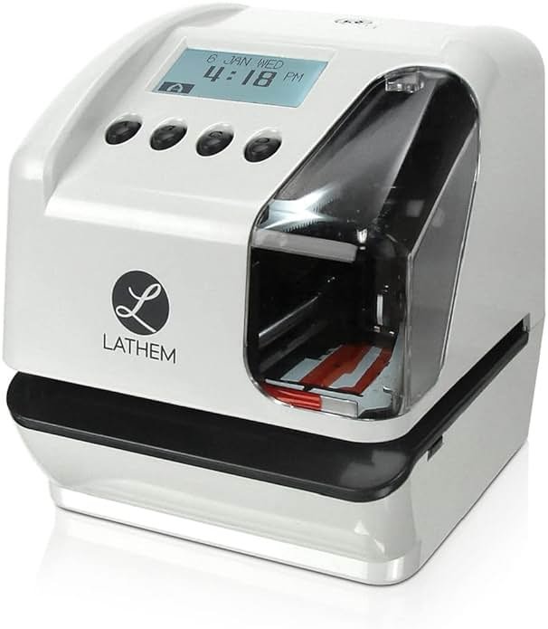 Lathem LT5000 Electronic Multi-Line Date and Numbering Document Stamp Time Clock, Clear, Gray, 7.1" x 6.1" x 7" - Product Image