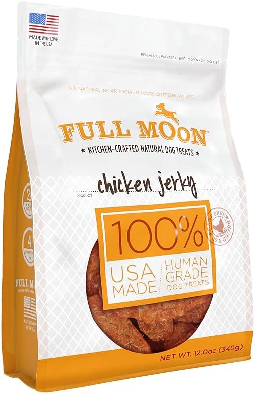Full Moon Chicken Jerky Healthy All Natural Dog Treats Human Grade Made in USA Grain Free 12 oz - Product Image