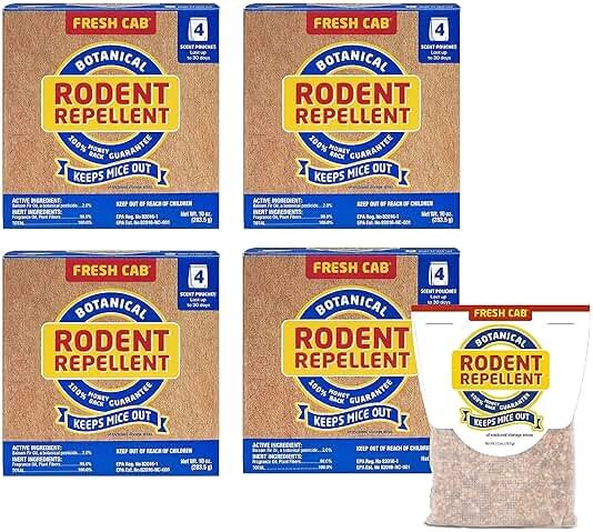 Fresh Cab FC6 Botanical Rodent Repellent Keeps Mice and Rats Out, Federal EPA Registered for Use Indoors and in Enclosed Spaces, 2.5 Ounce x 4 Scent Pouches x 4 Pack (Total 16 Pouches) - Product Image