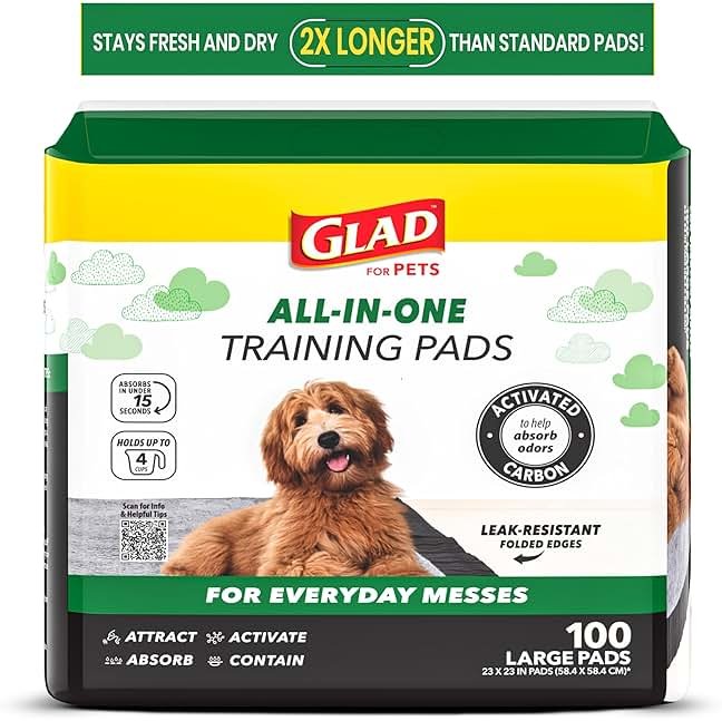 Glad for Pets Black Charcoal Puppy Pads - 6-Layer Leak-Proof Construction, Activated Carbon Odor Control, Pheromone Attractant - Disposable Dog Pee Pads for Potty Training, 23 x 23 in, 100 Count - Product Image