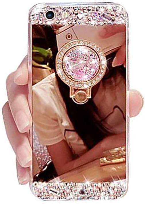 Black Lemon Phone Case for iPhone 7/iPhone 8 Case with Ring Stand 360° Rotatable Crystal Diamond Mirror iPhone Case Drop Resistant Soft Silicone Shockproof Cover Protective Case for Womens Girls - Product Image