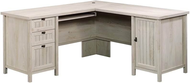 Sauder Costa L-Shaped Desk, Chalked Chestnut, Home Office with Storage & Keyboard Tray - Product Image