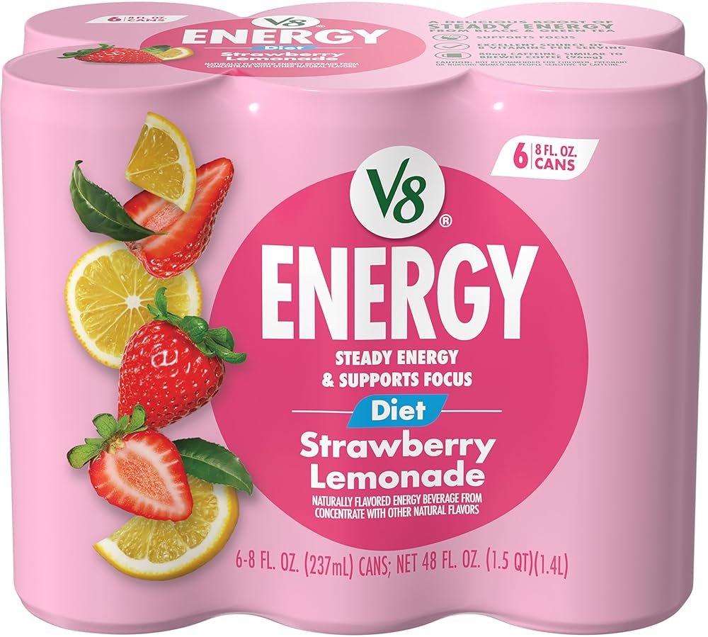 V8 Energy Diet Strawberry Lemonade Juice Energy Drink, 8 fl oz Can (6 Pack) - Product Image