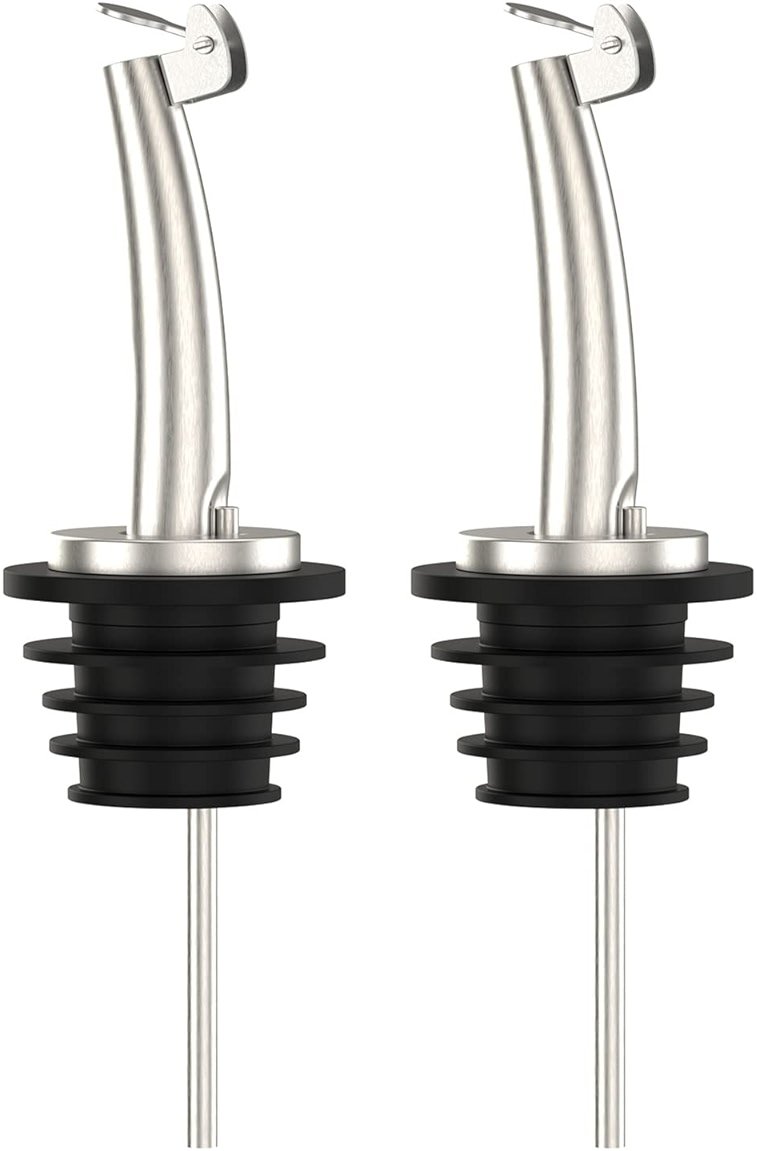 Axe Sickle 2 Pcs Oil Spout Liquor Bottle Pourer Spouts Stainless Steel Speed Pour Spouts Olive Oil Dispenser Spout for About 3/4" Bottle Mouth, with Flip Top - Product Image