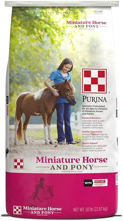 Purina Mini Horse & Pony Feed, All Ages & Lifestyles, Amplify for High Fat, Outlast for Gastric Health, 50lb - Product Image