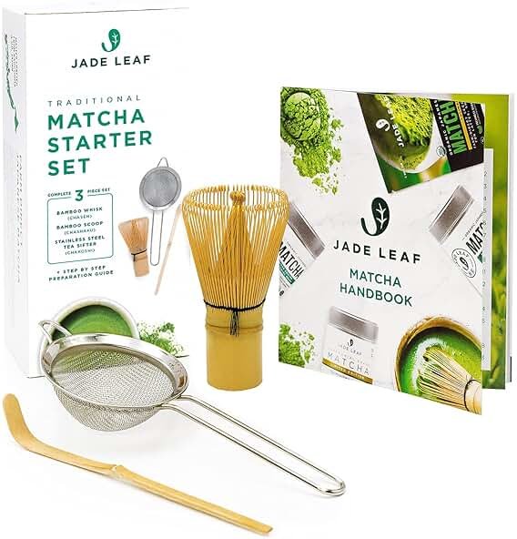 Jade Leaf Matcha - Traditional Starter Set - Japanese Matcha Gift Set Includes: Bamboo Whisk (Chasen), Scoop (Chashaku), Stainless Steel Sifter, Fully Printed Handbook - Product Image