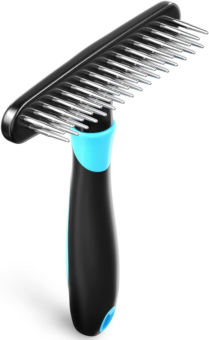 DOGI Deshedding Brush - Undercoat Rake for Dogs, Cats, Matted, Short, Long Hair Coats - Double Row Stainless Steel Pins - Reduce Shedding by 90% (Blue) - Product Image