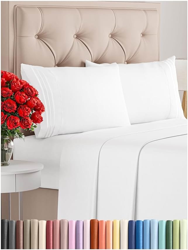 Queen Size 4 Piece Sheet Set - Comfy Breathable & Cooling Bed Sheets Set - Hotel Luxury Bedding for Women, Men, Kids & Teens - Deep Pockets, Easy Secure Fit, Soft and Wrinkle Free - Oeko-Tex - White - Product Image
