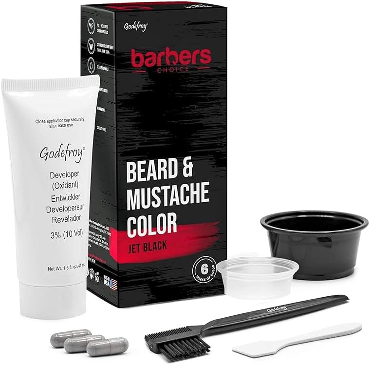 Godefroy Barbers Choice 3 Application Beard and Mustache Dye For Men, 6 weeks of Cover For Gray Facial Hair, Jet Black - Product Image
