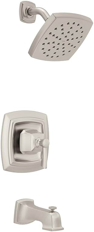 Moen Conway Spot Resist Brushed Nickel Bathroom Shower Trim Kit with Square Showerhead, Handle, Tub Spout, and Posi-Temp Valve Included, 82922SRN - Product Image