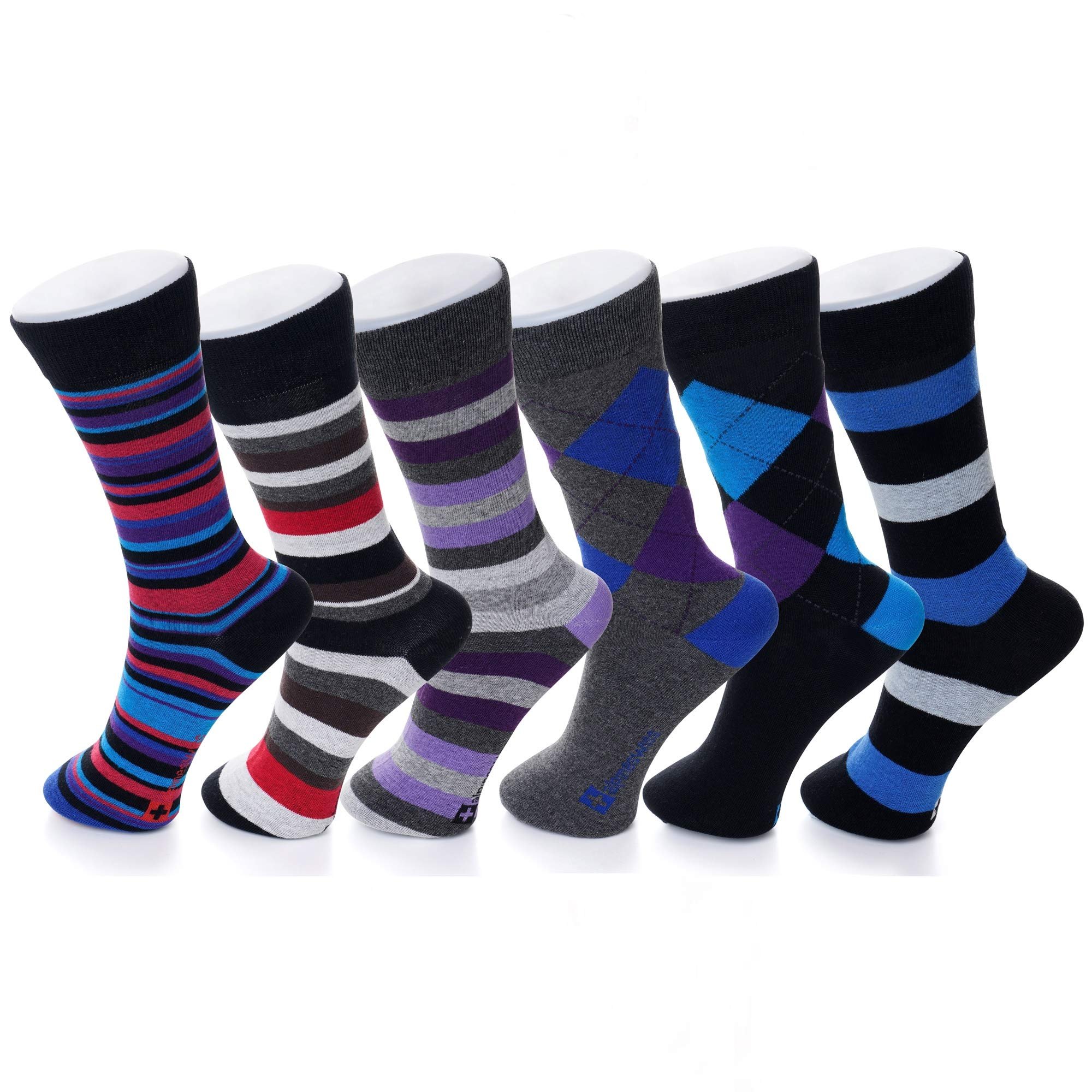 Alpine Swiss Mens Dress Socks 6 Pair Crew Sock Cotton Dress Socks for Men Solid Ribbed Argyle Pattern Multicolor Fun Designs - Product Image