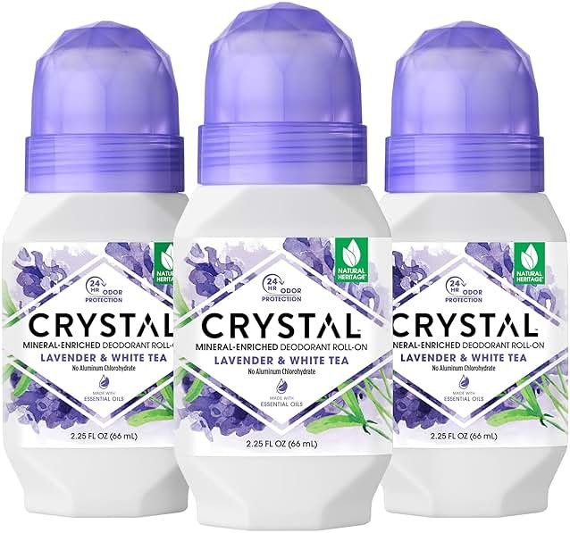 CRYSTAL Deodorant Aluminum Free Mineral Deodorant Roll-On for Women & Men, Lavender & White Tea - Paraben Free - Certified Cruelty Free & Vegan Deodorant - Prevents Odor Up to 24 Hours ,2.25 Fl Oz (Pack of 3),21661-3 - Product Image