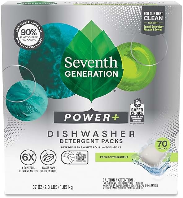 Seventh Generation Power+ Dishwasher Detergent Packs Fresh Citrus scent 1 for sparkling dishes Dishwasher tabs 70 count - Product Image
