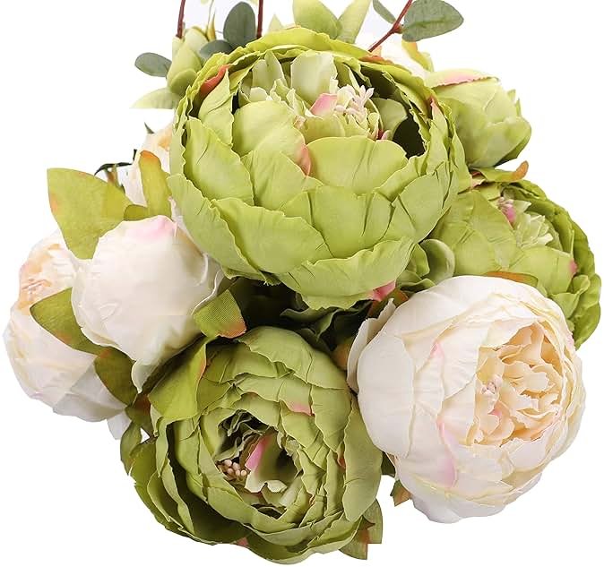 Duovlo Fake Flowers Vintage Artificial Peony Silk Flowers Wedding Home Decoration,Pack of 1 (New Green) - Product Image