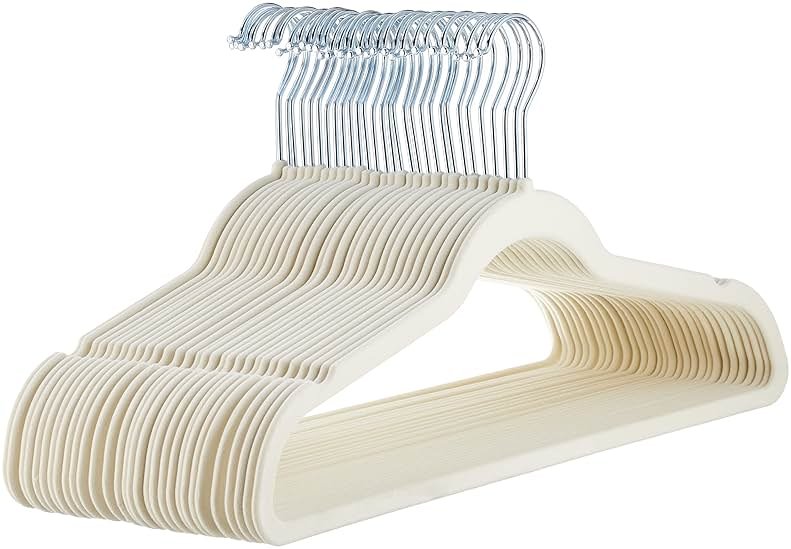 Amazon Basics Slim Velvet Non-Slip Space Saving Suit Clothes Hangers, Closet Organizer, Ivory/Beige, 30-Pack - Product Image