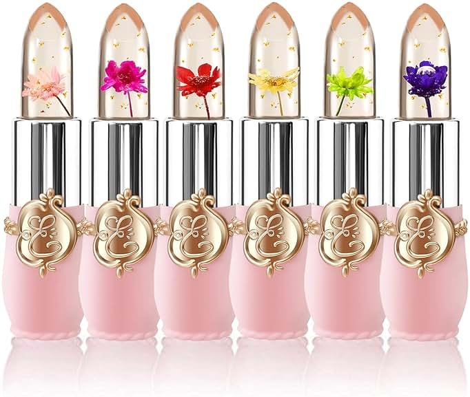 BestLand 6 Pcs/Set Flower Jelly Lipstick Set Temperature Change Moisturizer Long Lasting Nutritious Balm Magic Color Change Lip Gloss - Product Image