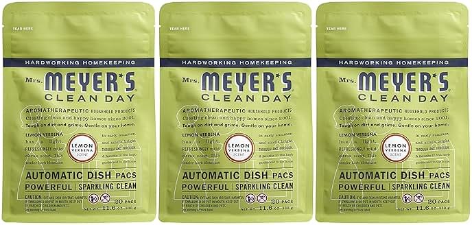 MRS. MEYER'S CLEAN DAY Automatic Dishwasher Pods, Lemon Verbena, 20 Count - Pack of 3 (60 Total Pods) - Product Image