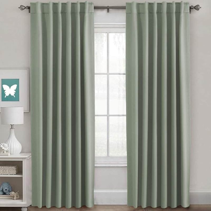 H.VERSAILTEX Blackout Curtains Thermal Insulated Window Treatment Panels Room Darkening Blackout Drapes for Living Room Back Tab/Rod Pocket Bedroom Draperies, 52 x 84 Inch, Light Sage, 2 Panels - Product Image