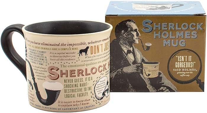 The Unemployed Philosophers Guild Sherlock Holmes Coffee Mug - Features Holmes Quotes, Rules of Deduction, Intriguing Images, and Sidney Paget's Portrait, Comes in a Fun Box - Product Image