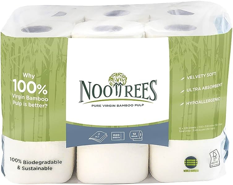NooTrees Toilet Tissue, Tree Free, Biodegradable, Sustainable, Renewable and FSC Certified 3-ply Toilet Paper, 220 Sheets, 12 Rolls, Pack of 1 | Septic Safe, Tree Free, 100% Biodegradable, Eco Friendly, 3-Ply, FSC Certified - Product Image