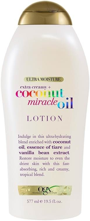 OGX Extra Creamy + Coconut Miracle Oil Ultra Moisture Body Lotion with Vanilla Bean, Fast-Absorbing Body Lotion for All Skin Types, Paraben-Free and Sulfated-Surfactants Free, 19.5 Ounce - Product Image