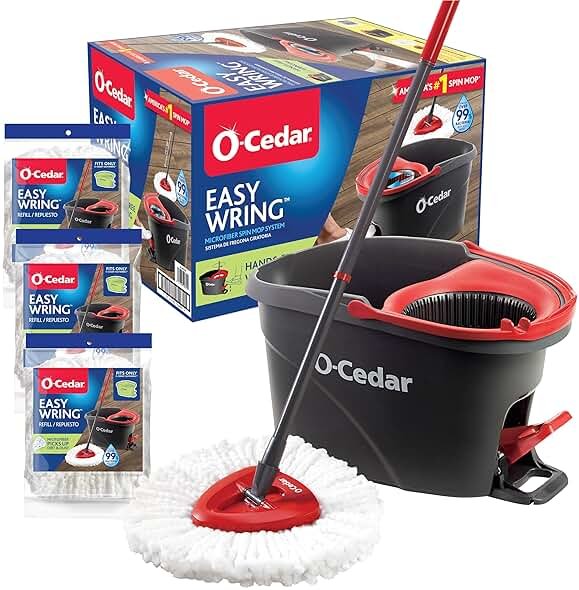 O-Cedar Easywring Microfiber Spin Mop & Bucket Floor Cleaning System + 3 Extra Refills (4 Refills Included) - Product Image