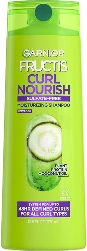 Garnier Fructis Curl Nourish Moisturizing Shampoo for Curly Hair, Plant Protein and Coconut Oil Formula, Up to 48HR of Curl Definition, Sulfate Free & Vegan, 12.5 Fl Oz (Packaging May Vary) - Product Image