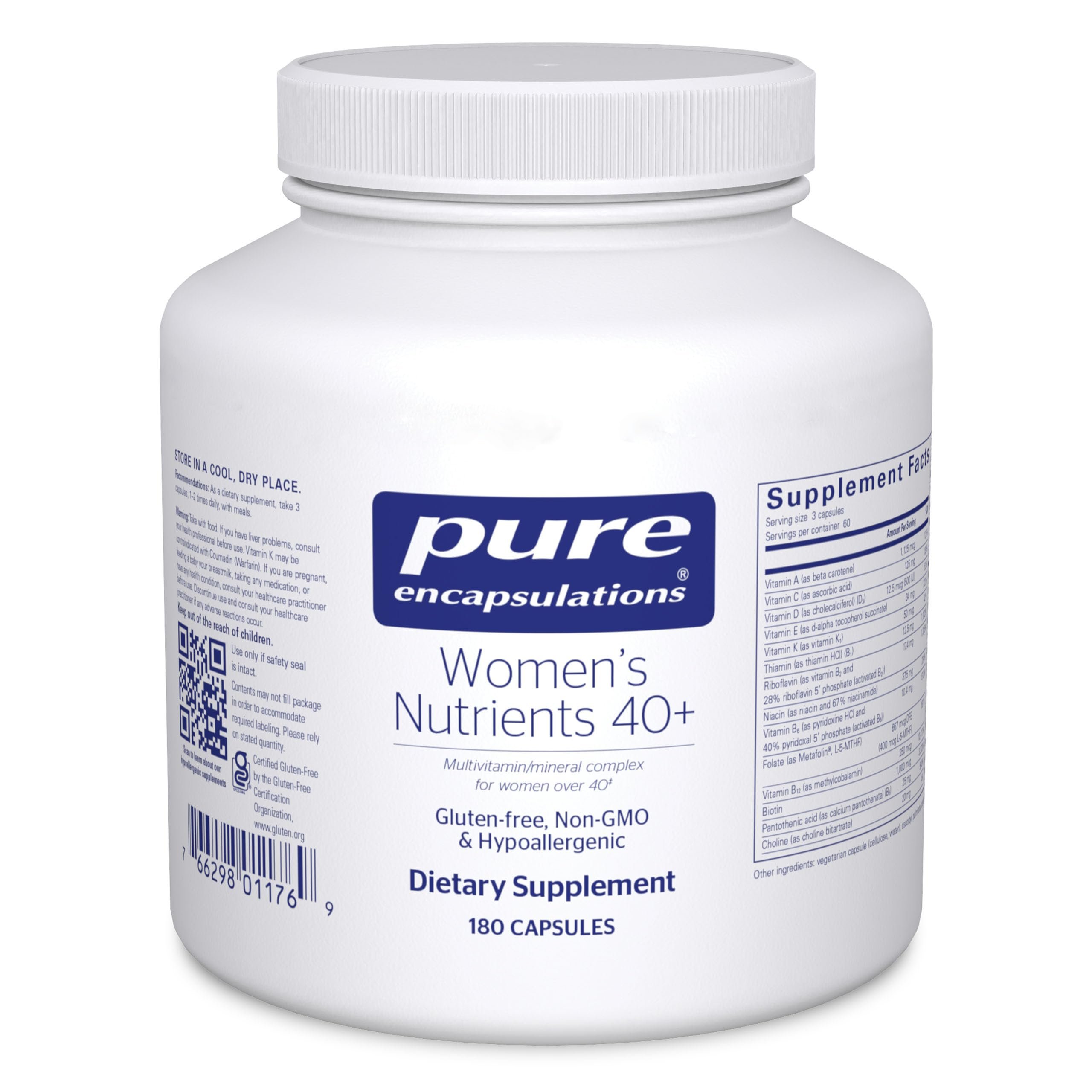 Pure Encapsulations Women's Nutrients 40+ - Multivitamin for Women Over 40 to Support Urinary Tract Health, Breast Cell Health & Eye Integrity* Vitamin C & E - Gluten-Free & Non-GMO - 180 Capsules - Product Image