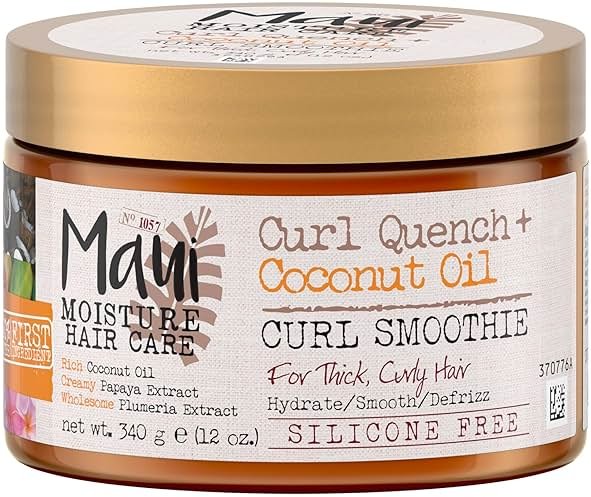 Maui Moisture Curl Quench + Coconut Oil Hydrating Curl Cream Smoothie, Curly Hair Styling Cream with Coconut Oil & Papaya Butter Helps Tame Frizz & Enhance Softness, Silicone Free, 12 oz - Product Image