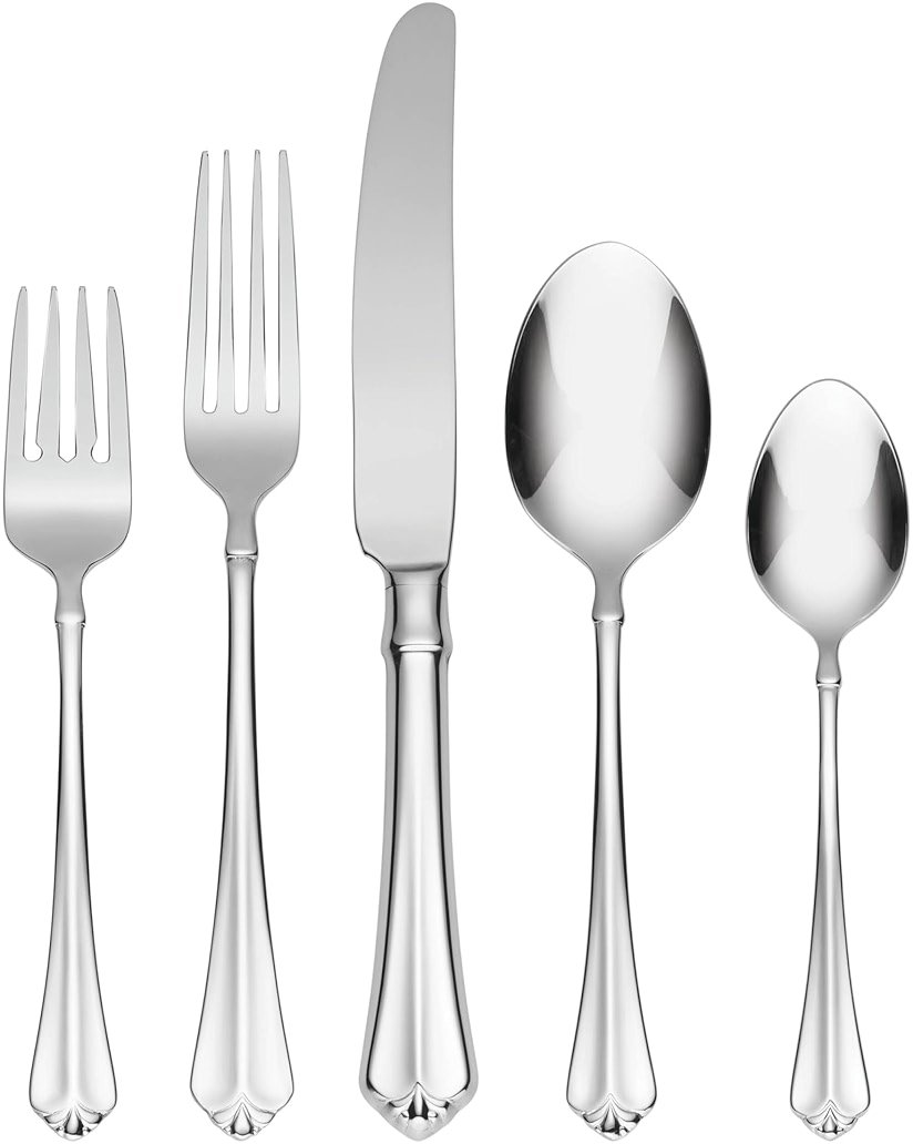 Oneida Silverware Set For 8, Juilliard 45-Piece Fine Flatware Set with Serving Utensils, Service For 8, 18/10 Stainless Steel, Mirror Finish, Dishwasher Safe,Knives Spoons & Forks Set(Silver 45 Piece) - Product Image