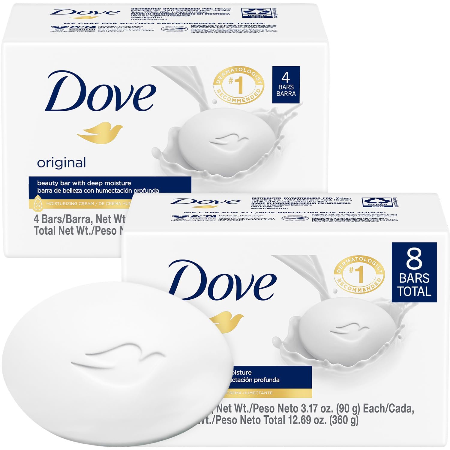 Dove Soap, Original Beauty Bar 2-Pack (8 Soap Bars) – 3-in-1 Moisturizing Face, Body & Hand Soap, 3.17 Oz Ea - Product Image