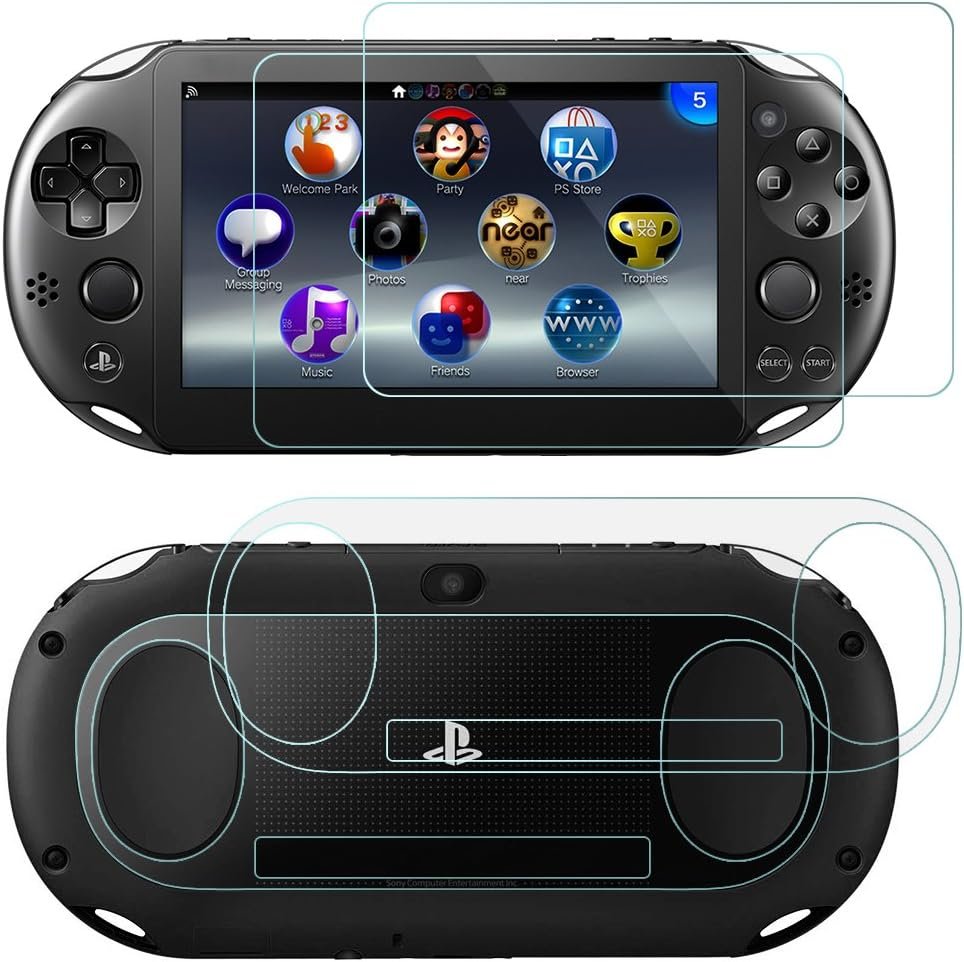 AFUNTA Screen Protectors Compatible Sony PlayStation Vita 2000 with Back Covers, 2 Pack (4 Pcs) Tempered Glass for Front Screen and HD Clear PET Film Compatible The Back, PS Vita PSV 2000 - Product Image