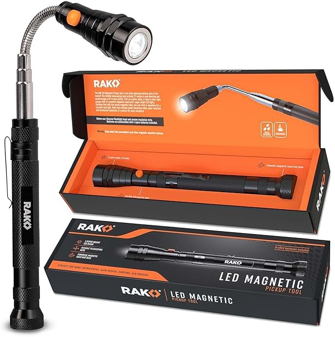 RAK Magnetic Pickup Tool Gifts for Men - Telescoping Magnet with LED Flashlight and 22 Inches Extendable Neck, Cool Gadgets Mechanic Tool, Holiday Gifts for Men, Dad, Husband, Grandpa, Handyman - Product Image