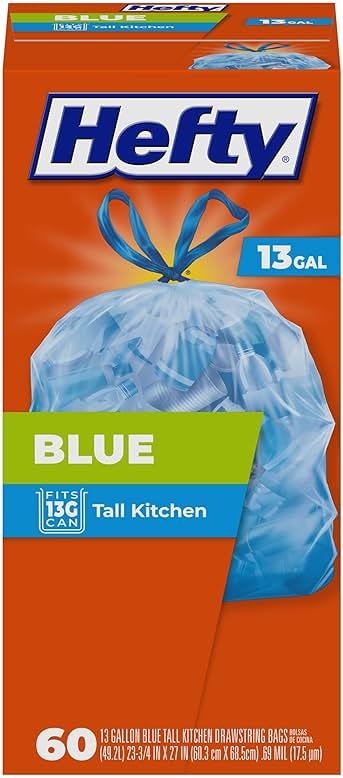 Hefty Blue Trash Bags, Blue, 13 Gallon, 60 Count - Product Image