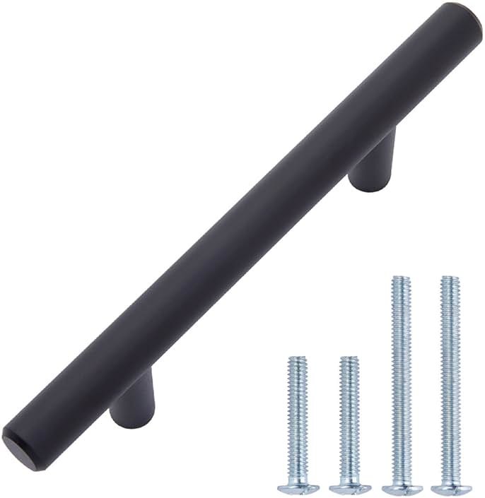 Amazon Basics Euro Bar Cabinet Handles, Drawer Pulls, 5.38-inch Length, 3-inch Hole Center, 1/2-inch Diameter, Matte Black, 10-Pack, AB1500-FB-10 - Product Image