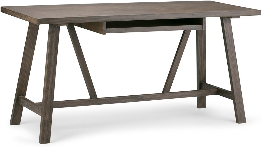 SIMPLIHOME Dylan SOLID WOOD Industrial 60 inch Wide Writing Office Desk in Driftwood for the Office Desk, Writing Table, Workstation and Study Table - Product Image