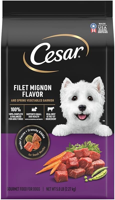 Cesar Small Breed Dry Dog Food for Small Dogs, Filet Mignon Flavor and Spring Vegetables Garnish, 5 lb Bag - Product Image