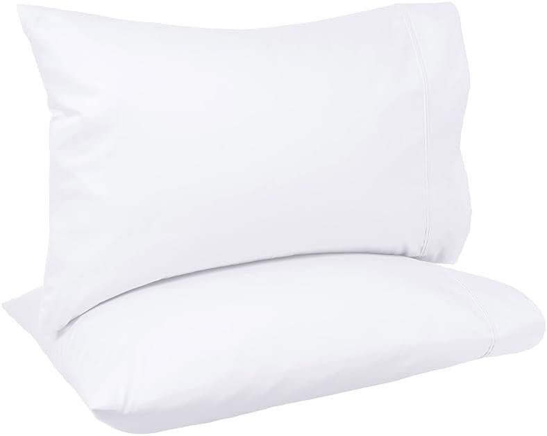 Amazon Basics 400 Thread Count Cotton Pillowcases, Standard, 30" L x 20" W, White - Set of 2, Pillows Not Included - Product Image