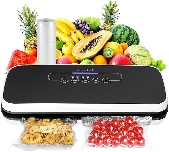 NutriChef Automatic Vacuum Air Sealing System for Food Preservation with Starter Kit, Compact Design, Lab Tested, Dry & Moist Food Modes with Led Indicator Lights, Black - Product Image