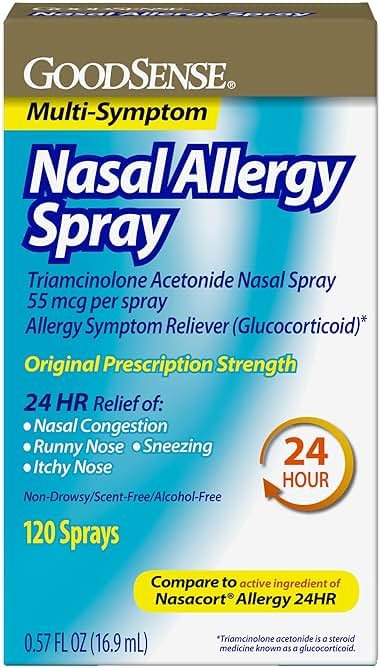 GoodSense Multi-Symptom Nasal Allergy Spray, Triamcinolone Acetonide Nasal Allergy Spray, 55 mcg per spray, 0.57 Fluid Ounces - Product Image