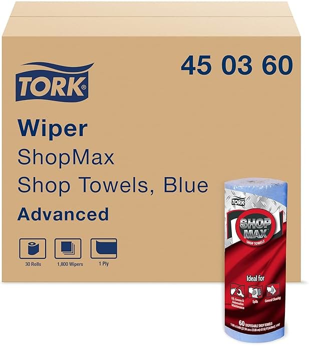 Tork ShopMax Heavy Duty Paper Shop Towel Blue, High Absorbency, 30 rolls x 60 Sheets, 450360 - Product Image