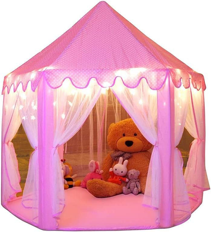 Monobeach Princess Tent Girls Large Playhouse Kids Castle Play Tent with Star Lights Toy for Children Indoor and Outdoor Games, 55'' x 53'' (DxH) - Product Image